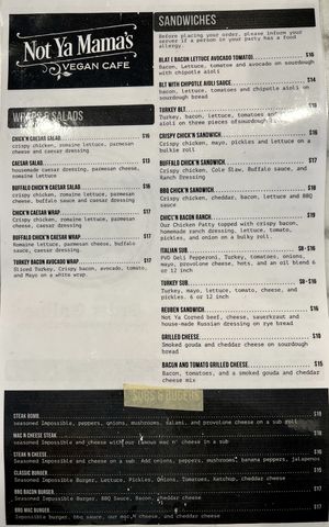 Menu  at Not Ya Mama's Vegan Cafe in Salem