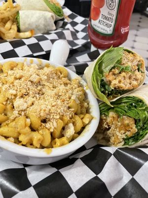Mac and cheese side and chicken Caesar wrap  at Not Ya Mama's Vegan Cafe in Salem
