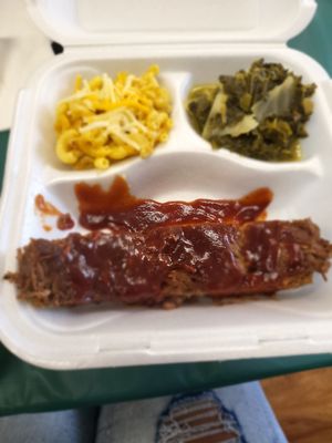 Vegan Rib Dinner with Mac&cheese,  collard green w/ cabbage at The Soulful Vegan in Akron
