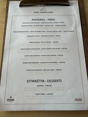 Menu  at RJÚK ANDI in Stykkisholmur