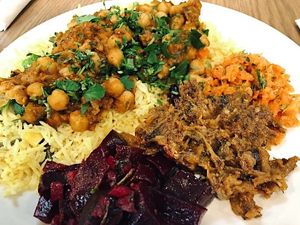 vegetarian (actually vegan) combo with trio salad at Flavors of Morocco - Southern Market in Lancaster