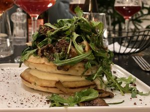 Pancakes with „bacon“ (vegan)  at PLANTn - Sapphire House Antwerp in Antwerpen