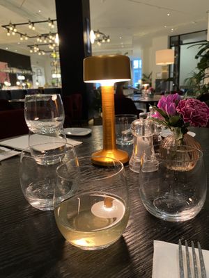 Orange water and view of the bar  at PLANTn - Sapphire House Antwerp in Antwerpen