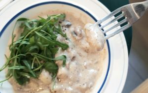 Mushroom Creamy Gnocchi - close-up #Veganuary at Swallow Bakery & Cafe - 스왈로베이커리카페 in Seoul
