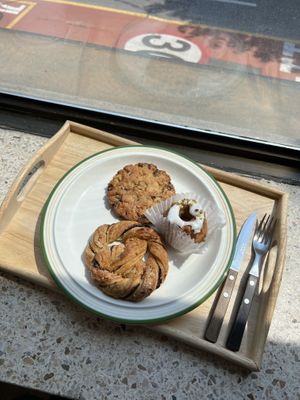 Vegan: carrot cake Gugelhopf, chocolate pretzel pastry and hazelnut cookie  at Swallow Bakery & Cafe - 스왈로베이커리카페 in Seoul
