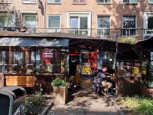 Front and large outdoor seating at Takumi in Eindhoven