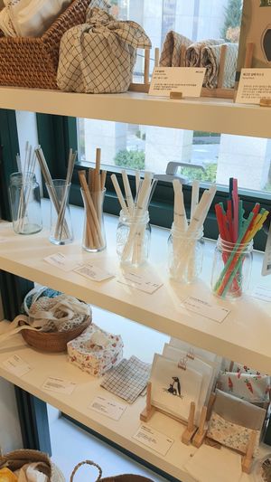 straws, coasters and napkins at Thanks To Zero Waste - 덕분애 제로웨이스트샵 in Seoul