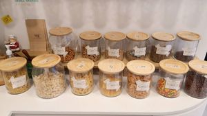 dry food refill station: pasta, snacks, nuts #Veganuary at Thanks To Zero Waste - 덕분애 제로웨이스트샵 in Seoul