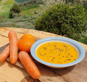 Creamy pumpkin soup. at Eco Rico in Gran Canaria