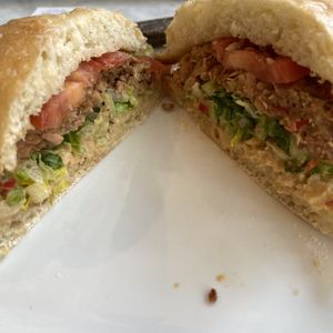 Signature Frida Burger - the patty was tasty and it had a toona/phish flavor :D at Frida's in University City