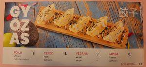 Gyozas Vegana on the menu (9€) at Bonito Kitchen & Cocktails in Mallorca