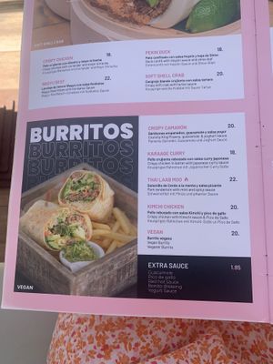 Actual price for the vegan burrito  at Bonito Kitchen & Cocktails in Mallorca