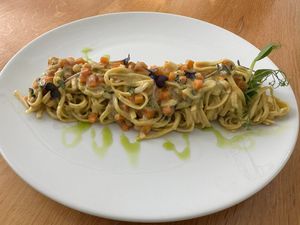 Pasta avocado  at Mystilli Roof Garden in Rhodes