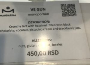 VEGUN ingredients at Mandarina Cake Shop in Belgrade