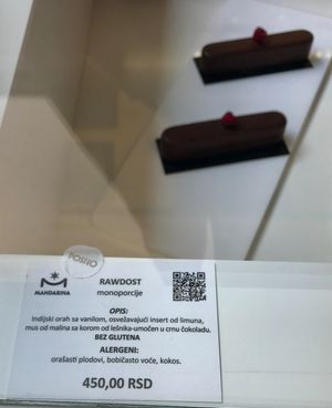 RAWDOST ingredients at Mandarina Cake Shop in Belgrade