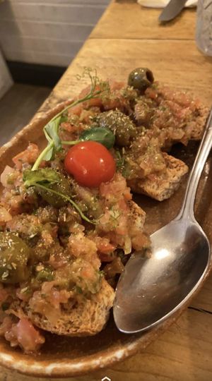 Dakos Salad - Greek style bruschetta   at Cuzina in Nottingham