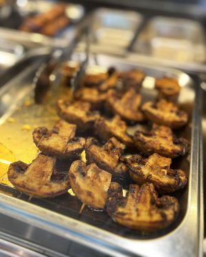 Grilled mushrooms at Falafel Al Darwandy in Yerevan