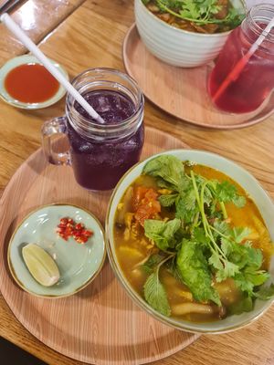 No Crab Noodles with blue pea Soda drink ~ 4/11/22 at The Kind Bowl - Serangoon Garden in Northeast Singapore