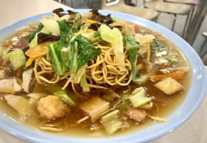 Crispy noodles. Zichar at dinner time    at Eight Immortals Vegetarian - 八仙素食园 - Bukit Panjang in West Singapore