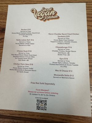 Menu for pop up at übergeek in Riverheadd  at Secret Vegan Kitchen in New York City