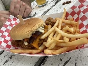 Bacon cheddar ranch fried chicken sandwich  at Secret Vegan Kitchen in New York City