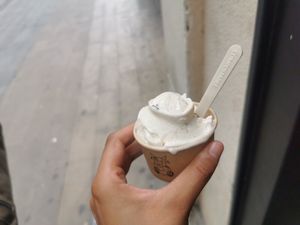 Snickers ice cream - with Caramel, chocolate and peanut bits at Madonna Vegan in Figueres