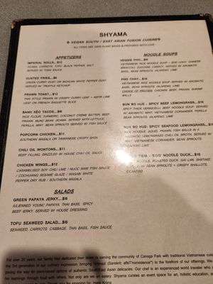 Menu as of February 2023 at SHYAMA - CLOSED in Canoga Park