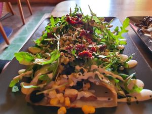 Salty vegan pancake with tempeh at Art Cafe in Ziar Nad Hronom