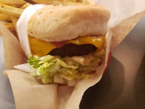 Original with fries at Juicy J's Smoked Burgers in Poulsbo