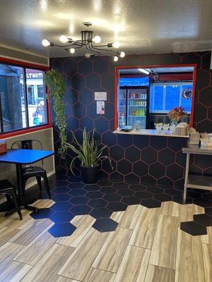 Ordering at the counter kiosk  at Juicy J's Smoked Burgers in Poulsbo