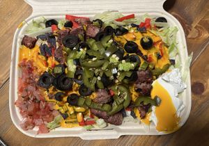 Nacho burger salad   at Juicy J's Smoked Burgers in Poulsbo