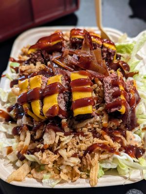 Western burger salad at Juicy J's Smoked Burgers in Poulsbo