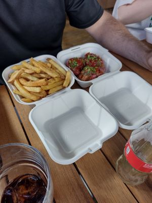 Rosemary fries and bbq wings, all delish! at Junkbox in Douglas