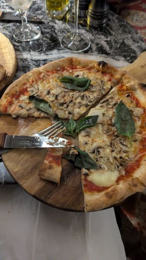 Vegan Margherita with extra mushrooms at Gatto Matto Ristorante in Bratislava