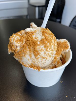 Vegan cookie butter and butter pecan with Biscoff dust  at The New Age of Ice Cream in Indianapolis