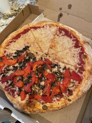 Half cheese, half mushroom and roasted red peppers at GT Pizza in Lutherville-timonium