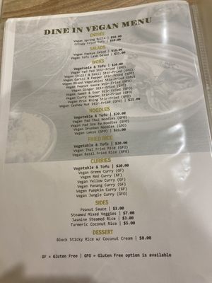 Vegan menu  at Manly Thai in Manly West