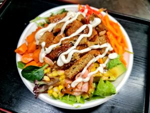 Vegan Chicken Katsu Poke Bowl at Cookatoo Kitchen in Richmond