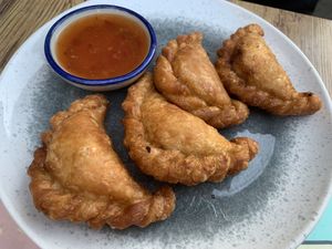 Delicious flaky curry puffs  at Cookatoo Kitchen in Richmond