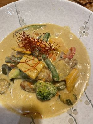 Vegan chicken green curry  at Cookatoo Kitchen in Richmond