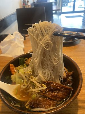 Noodles from duck noodle soupp #Veganuary at Cookatoo Kitchen in Richmond