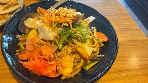 Udon pad Thai with vegan duck. Incredible!  at Cookatoo Kitchen in Richmond