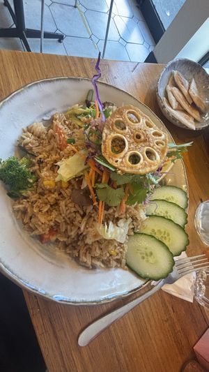 Fried rice with vegan duck  at Cookatoo Kitchen in Richmond