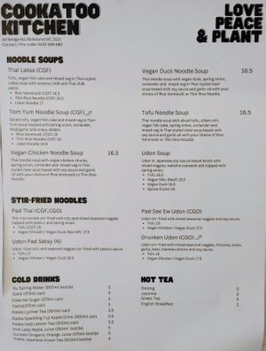 Menu Dec 2025 at Cookatoo Kitchen in Richmond