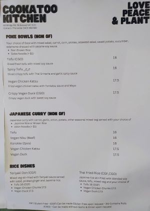 Menu Dec 2025 at Cookatoo Kitchen in Richmond