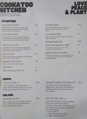 Menu Dec 2025 at Cookatoo Kitchen in Richmond