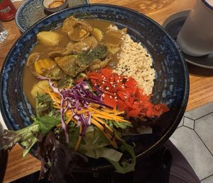 Japanese curry with vegan “beef” delicious!  at Cookatoo Kitchen in Richmond
