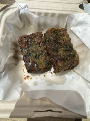 Chive cakes  at Cookatoo Kitchen in Richmond