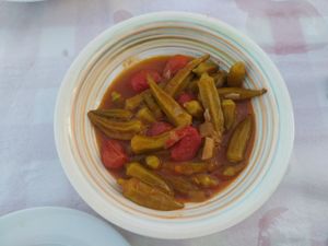 Saganaki, vegetables cooked in tomato sauce, it may be different according to the season at Restaurant Levante in Crete