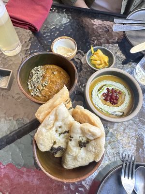 Course 2 with roti, ferment, and pickle   at Hawker in Toronto